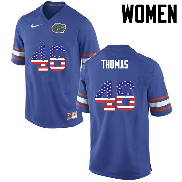 Florida Gators Women #46 Will Thomas College Football Jersey USA Flag Fashion Blue